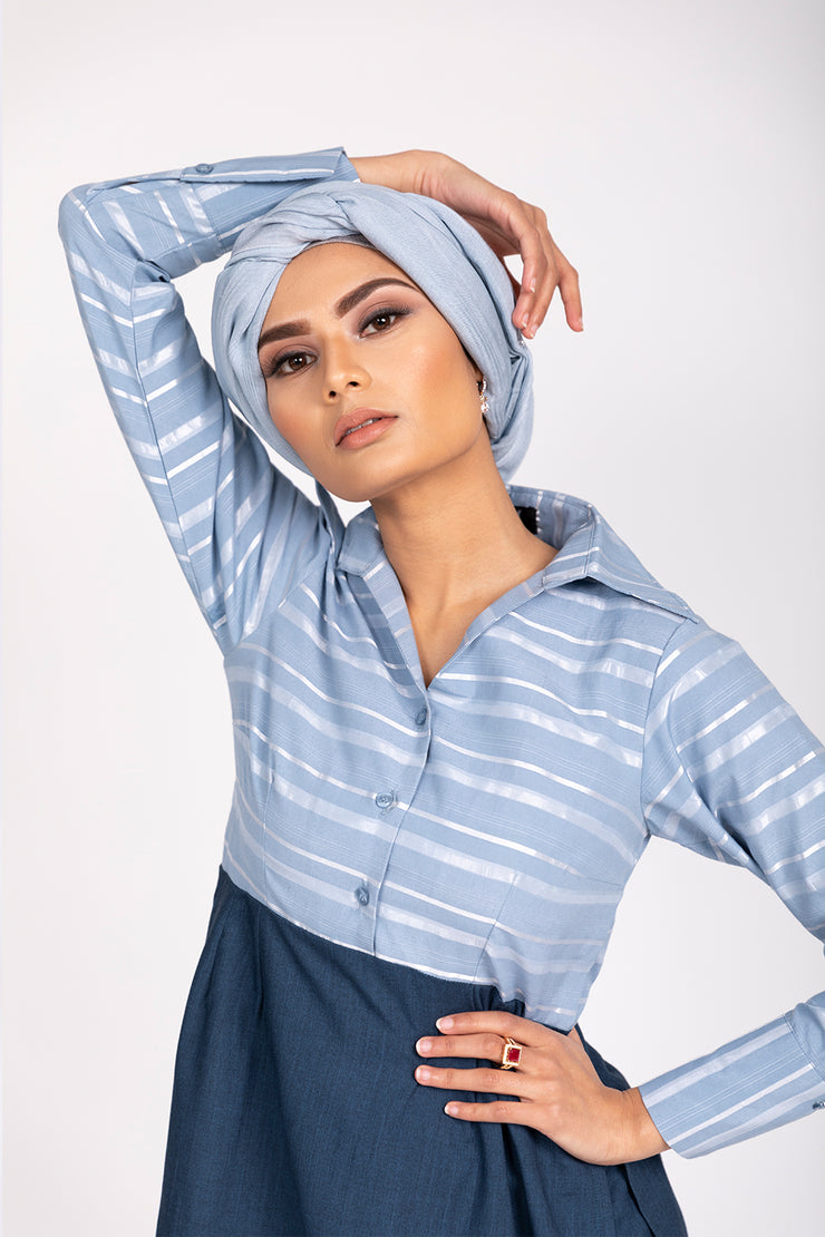 LIGHT BLUE STRIPED TOP & TROUSERS