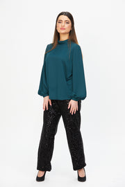 TEAL SILK BLOUSE