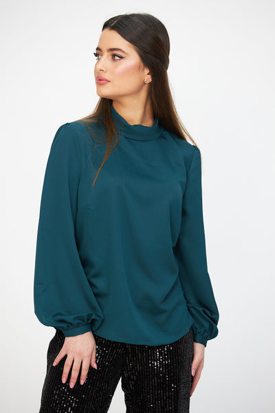 TEAL SILK BLOUSE