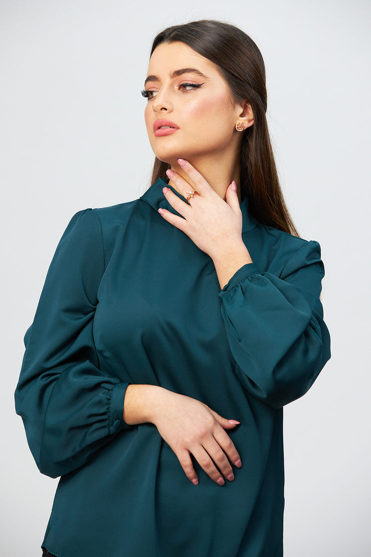 TEAL SILK BLOUSE