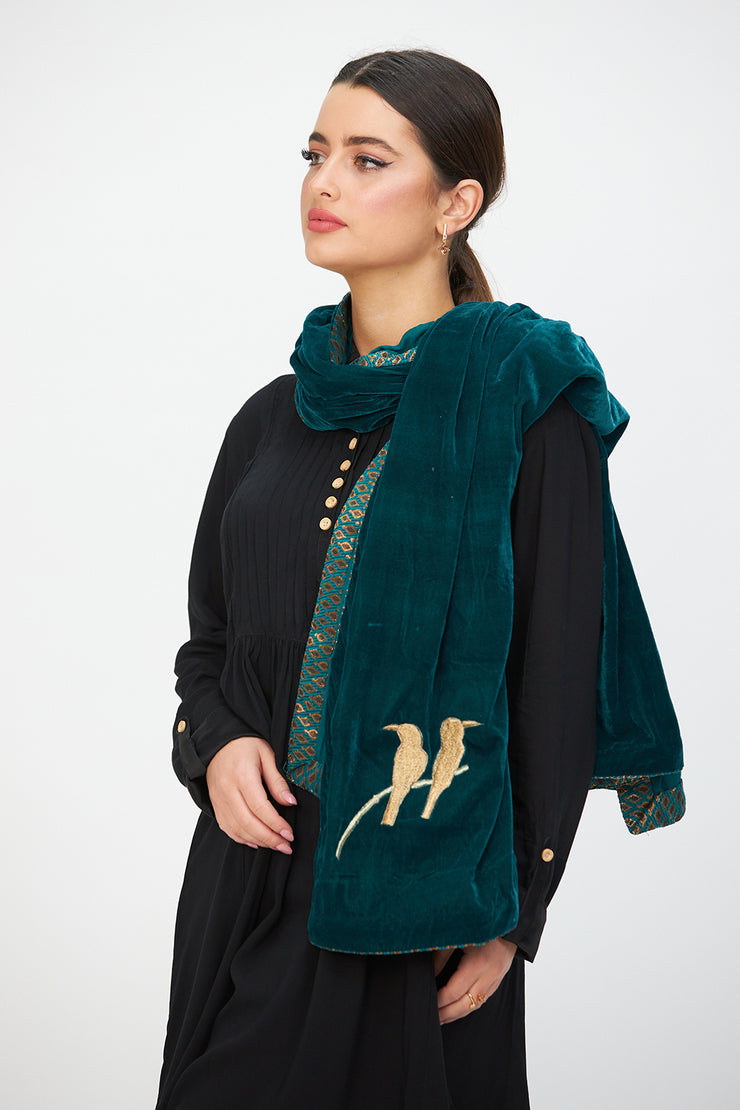 VELVET GOLD THREAD BIRD MOTIF SHAWL