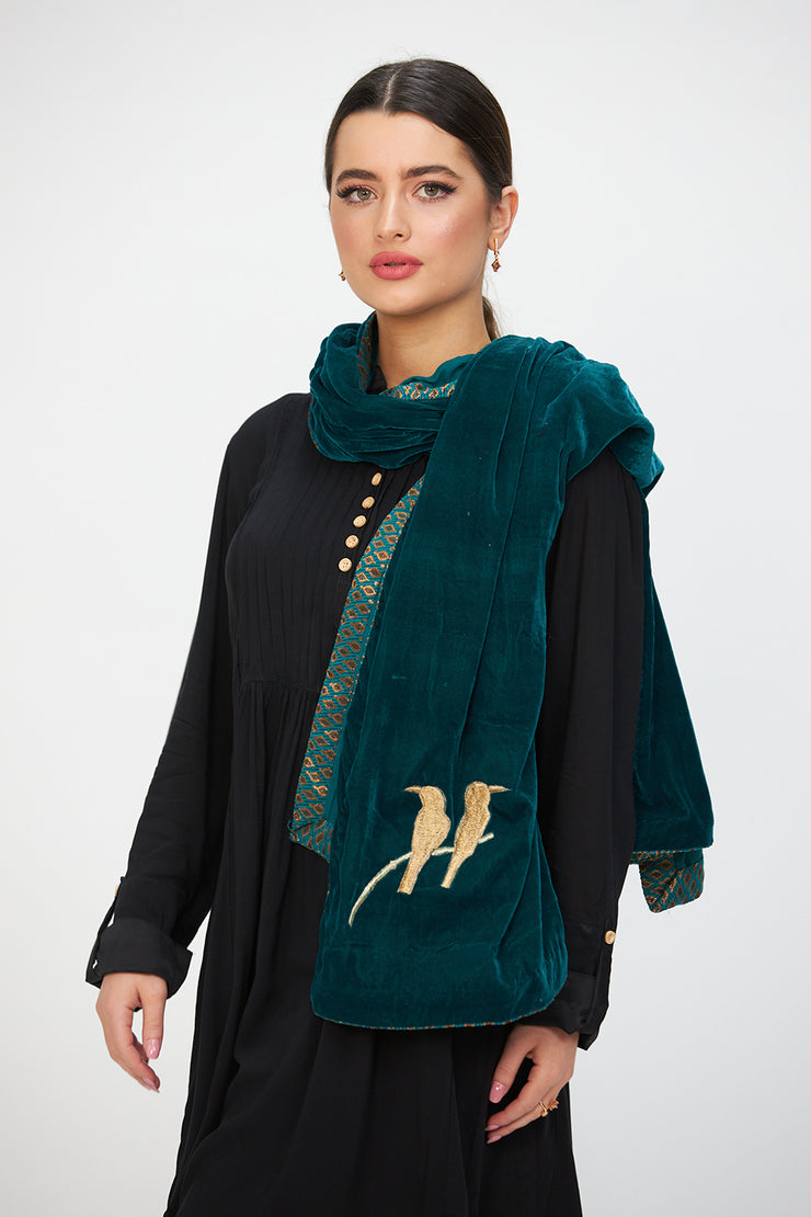 VELVET GOLD THREAD BIRD MOTIF SHAWL