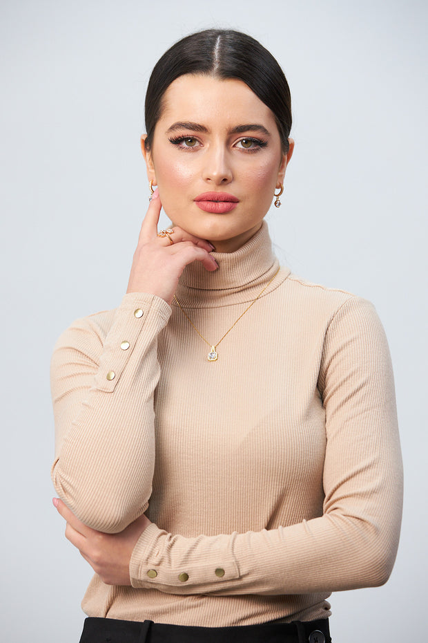 BEIGE JERSEY POLO NECK