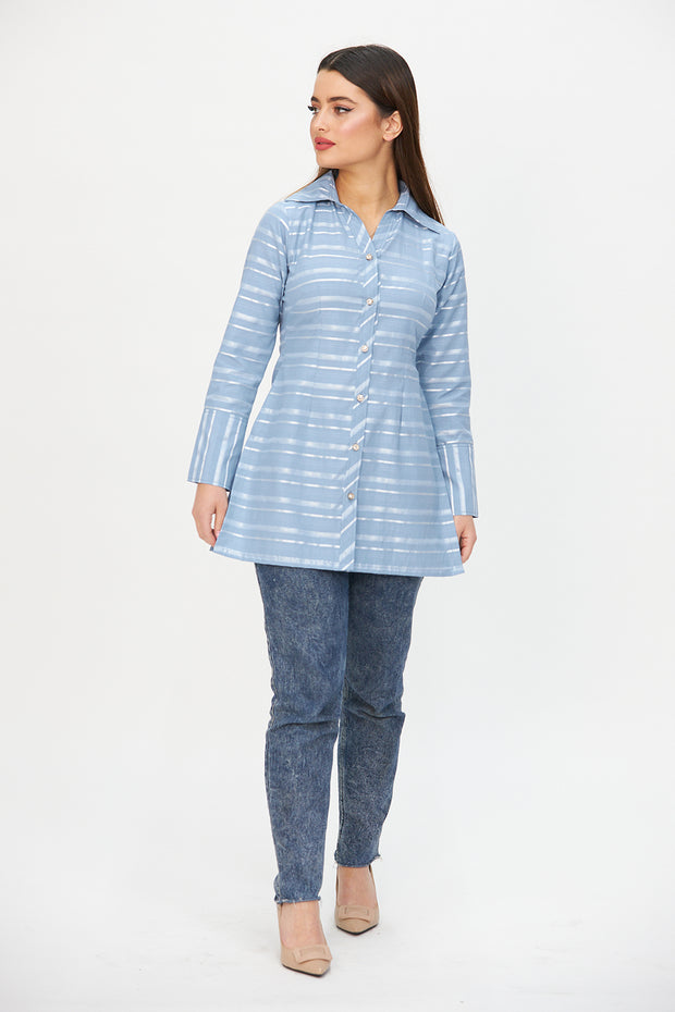 LIGHT BLUE STRIPY LONG SHIRT WITH CUFFS