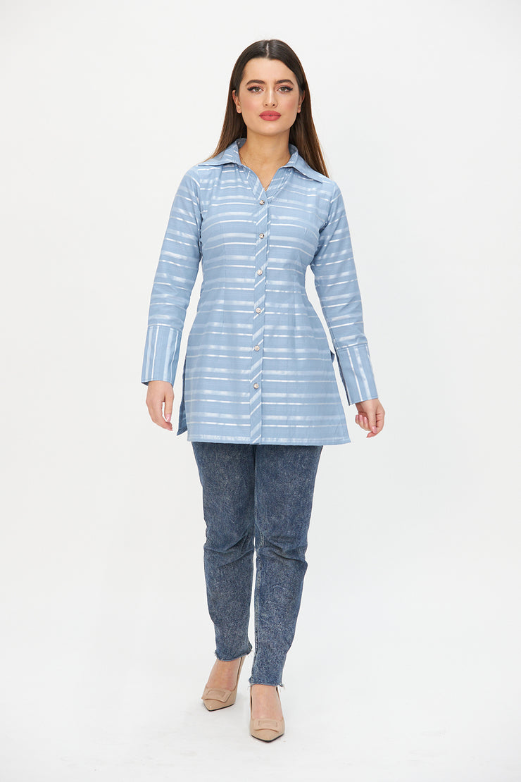 LIGHT BLUE STRIPY LONG SHIRT WITH CUFFS