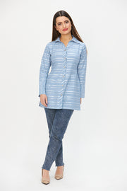 LIGHT BLUE STRIPY LONG SHIRT WITH CUFFS