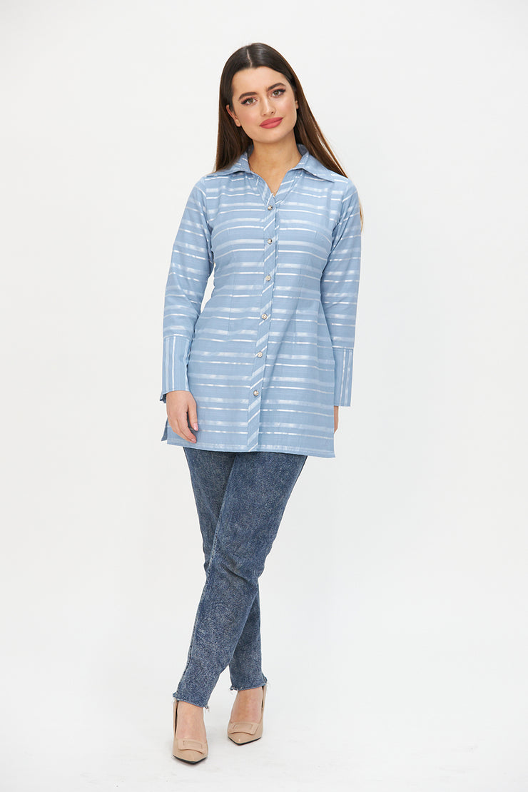 LIGHT BLUE STRIPY LONG SHIRT WITH CUFFS