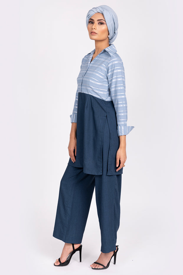 LIGHT BLUE STRIPED TOP & TROUSERS