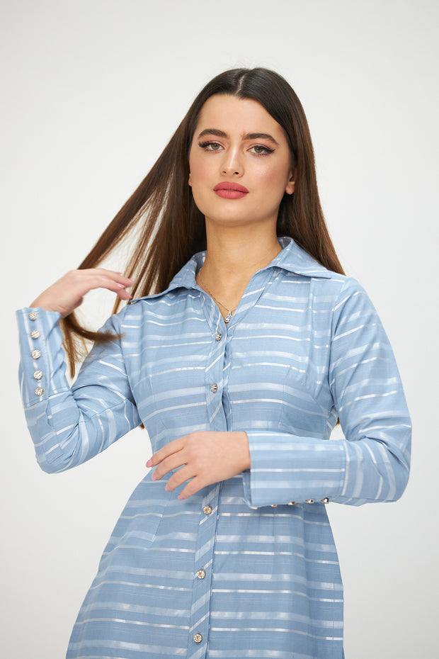 LIGHT BLUE STRIPY LONG SHIRT WITH CUFFS