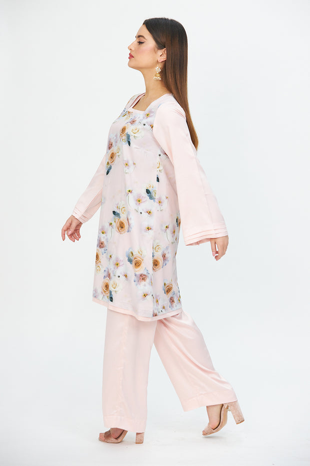 FLORAL TUNIC WITH MATCHING WIDE LEGGED TROUSERS