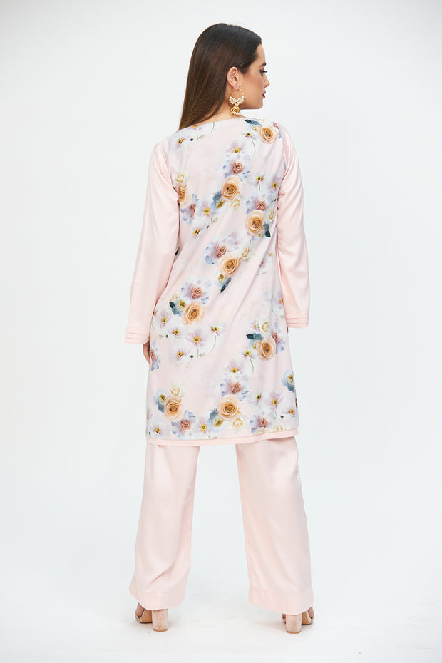 FLORAL TUNIC WITH MATCHING WIDE LEGGED TROUSERS