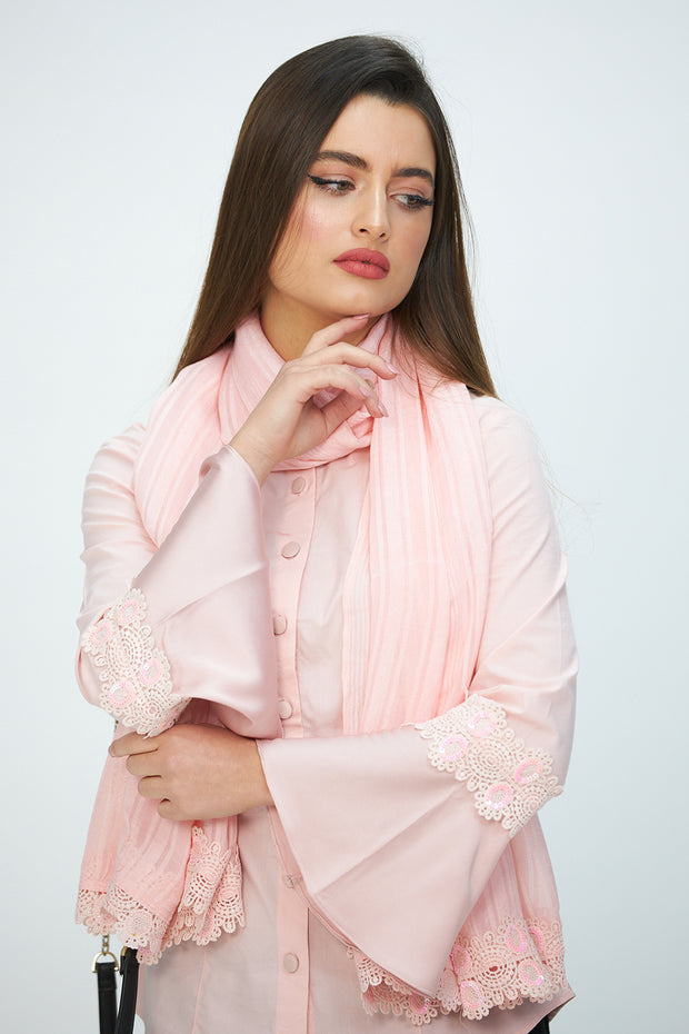 Scarf Lace Embellished Cotton Pink