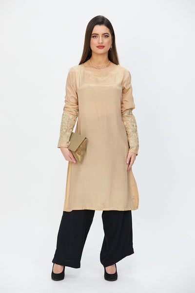 Embroidered Sleeves Tunic Beige