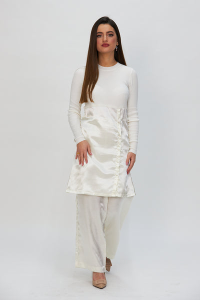 IVORY JERSEY & SILK TUNIC WITH TROUSERS