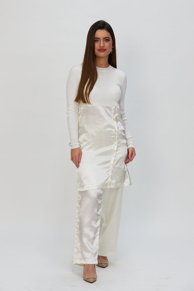 IVORY JERSEY & SILK TUNIC WITH TROUSERS