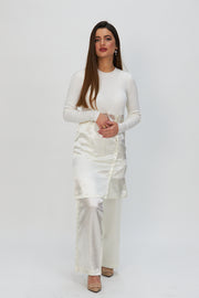 IVORY JERSEY & SILK TUNIC WITH TROUSERS