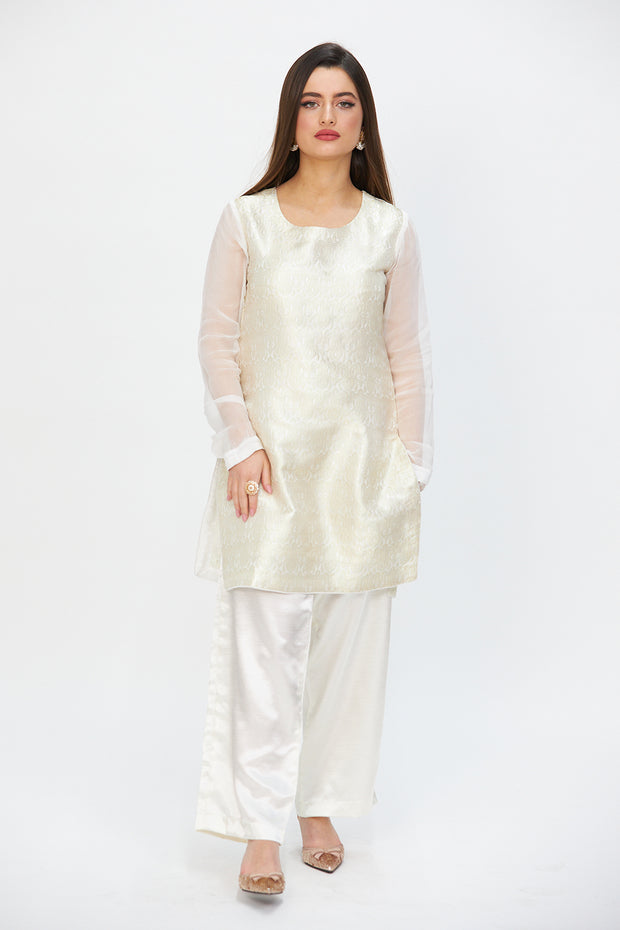 IVORY JAMAVAR KAMEEZ, TROUSERS & Dupatta