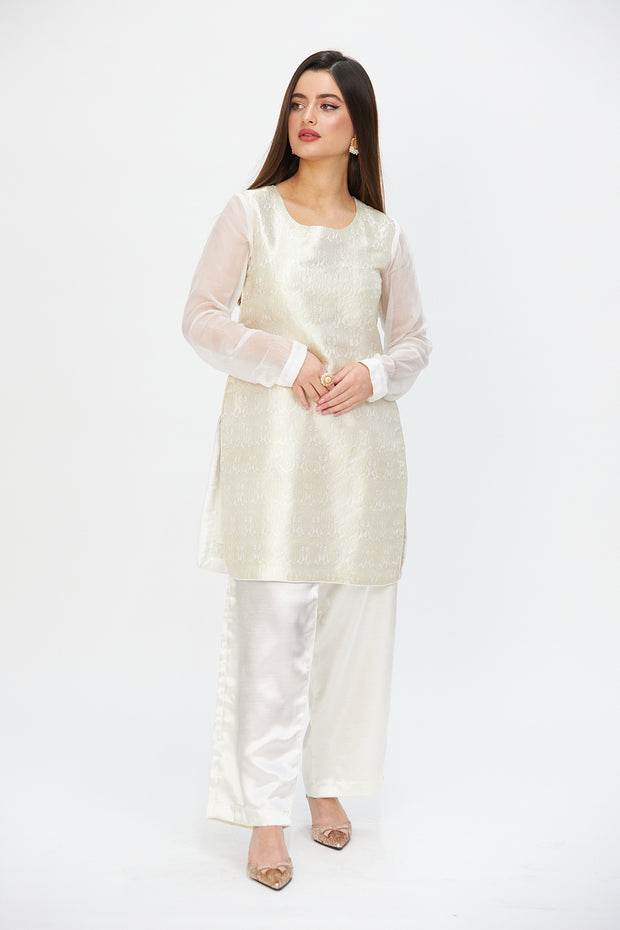 IVORY JAMAVAR KAMEEZ, TROUSERS & Dupatta