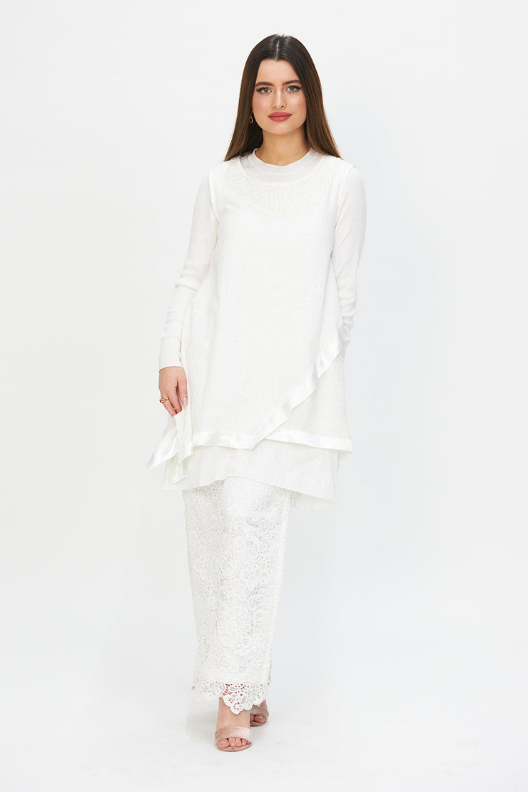 White Dress & Lace Wide Legged Trousers