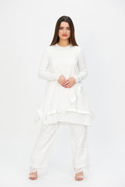 White Dress & Lace Wide Legged Trousers