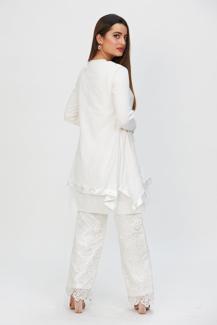 White Dress & Lace Wide Legged Trousers