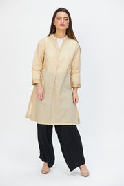 Gold thread embroidered cotton tunic Beige