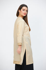 Gold thread embroidered cotton tunic Beige