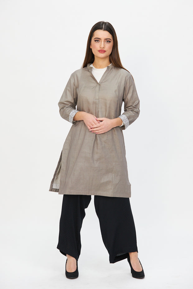 GREY EMBROIDERED cotton tunic