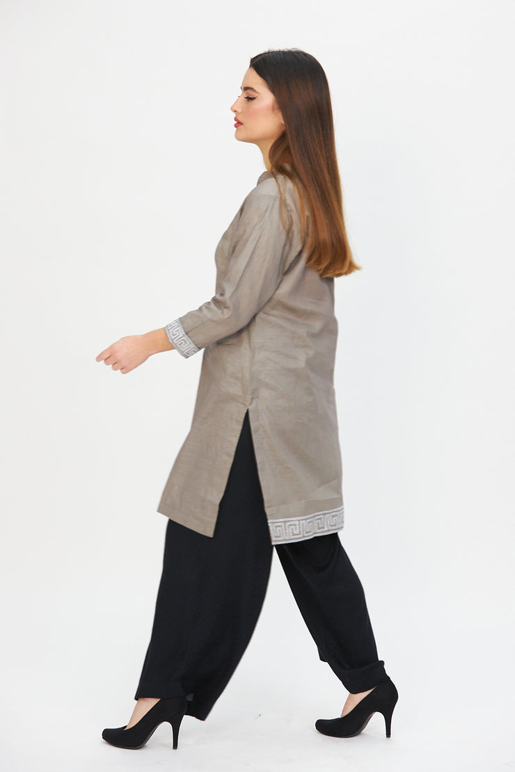 GREY EMBROIDERED cotton tunic