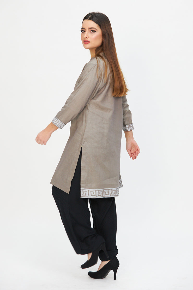 GREY EMBROIDERED cotton tunic