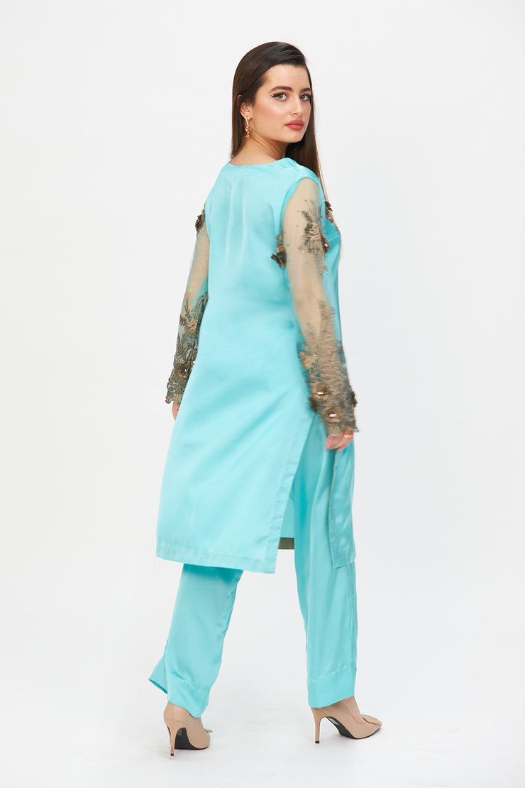 3D Embellished tunic and trousers Green (Light)