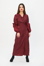 Jacquard Midi Wrap Dress Maroon