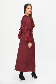 Jacquard Midi Wrap Dress Maroon