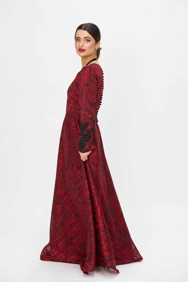 CHIFFON EMBROIDERED MAXI DRESS RED