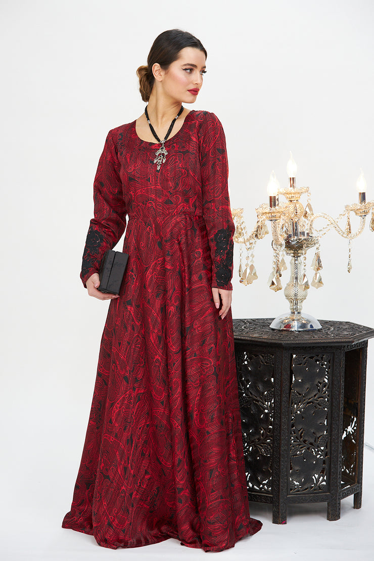 CHIFFON EMBROIDERED MAXI DRESS RED