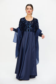 MAXI DRESS WITH VELVET SEQUIN EMBELLISHED BODICE NAVY