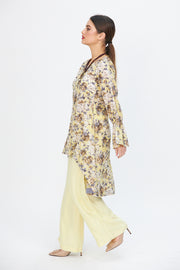 Floral Hem Dress and Wide Legged Trousers Yellow