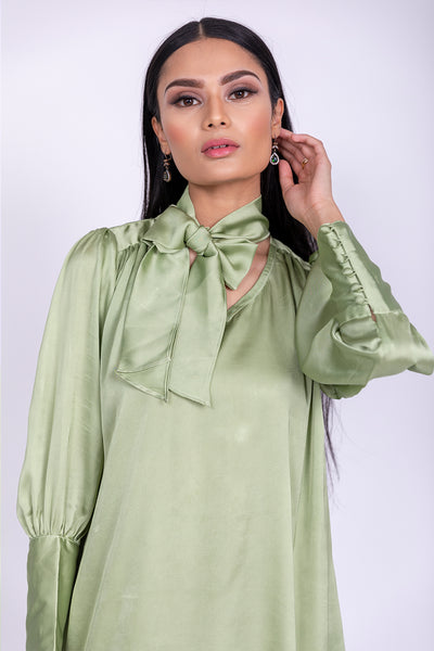 MINT GREEN SILK TOP WITH TIE NECKLINE