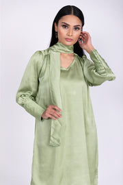 MINT GREEN SILK TOP WITH TIE NECKLINE