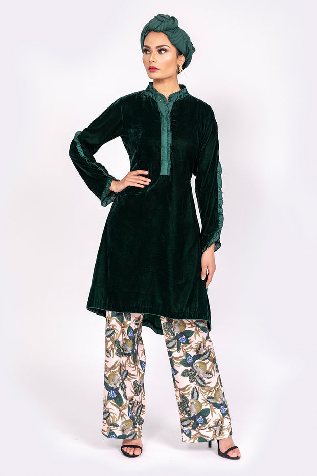 GREEN NATURE PRINT SATIN TROUSERS