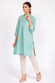 PURE COTTON TUNIC WITH EMBROIDERED SLEEVES AND BACK GREEN