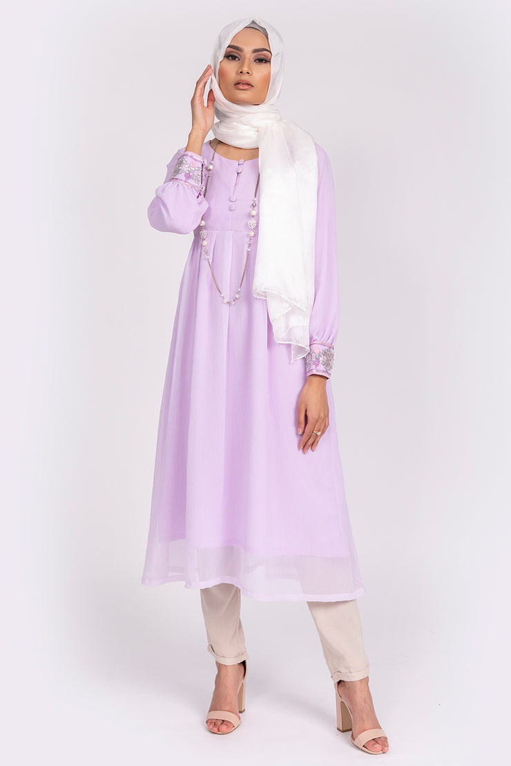 LILAC FULLY LINED CHIFFON DRESS