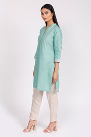 PURE COTTON TUNIC WITH EMBROIDERED SLEEVES AND BACK GREEN