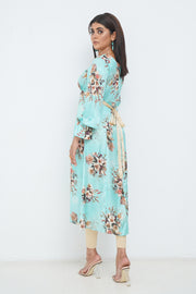 SILK FLORAL SLIT DRESS GREEN