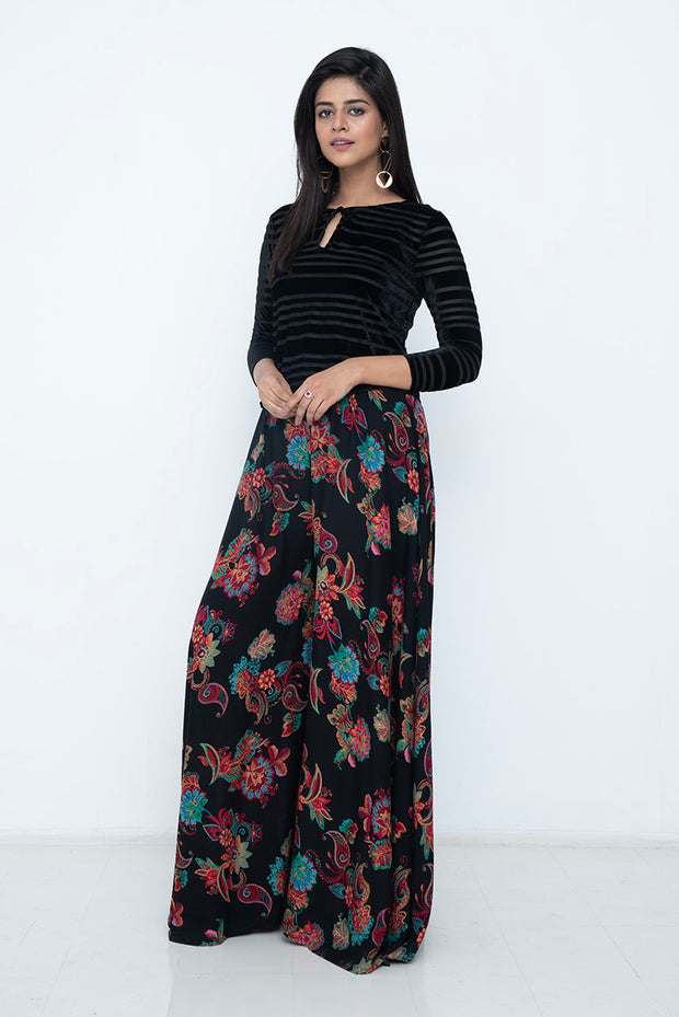 BLACK FLORAL PALAZZO PANTS