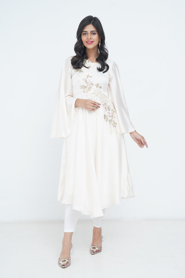 IVORY EMBROIDERED SILK DRESS