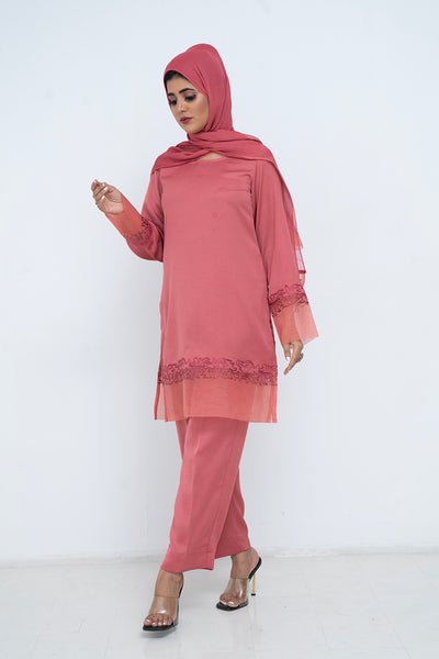 3 PIECE, SATIN TUNIC, TROUSERS & SCARF