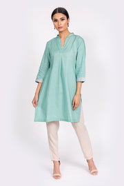 PURE COTTON TUNIC WITH EMBROIDERED SLEEVES AND BACK GREEN