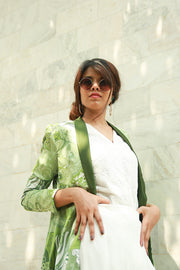 LONG SILK FLORAL JACKET GREEN