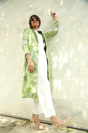 LONG SILK FLORAL JACKET GREEN